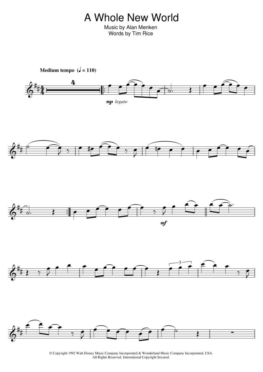 A Whole New World (from Aladdin) Clarinet Solo scores gallery preview page 1