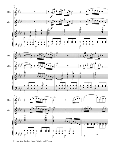 I LOVE YOU TRULY (Trio – French Horn, Violin, and Piano with Score and Parts) image number null