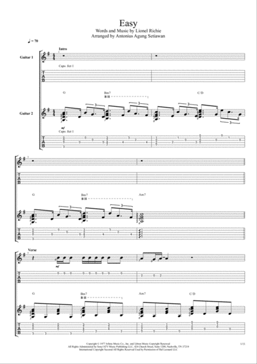 Easy Guitar Tablature scores gallery preview page 1