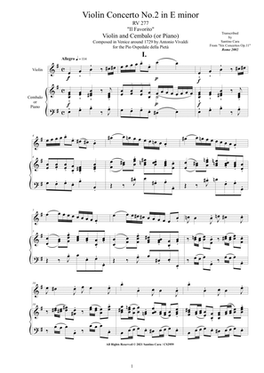 Vivaldi - Violin Concerto No.2 in E minor 'Il Favorito' RV 277 Op.11 for Violin and Cembalo (or Pian
