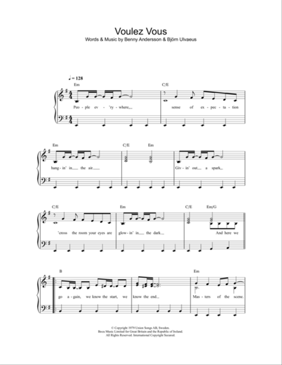 Voulez Vous Easy Piano scores gallery preview page 1