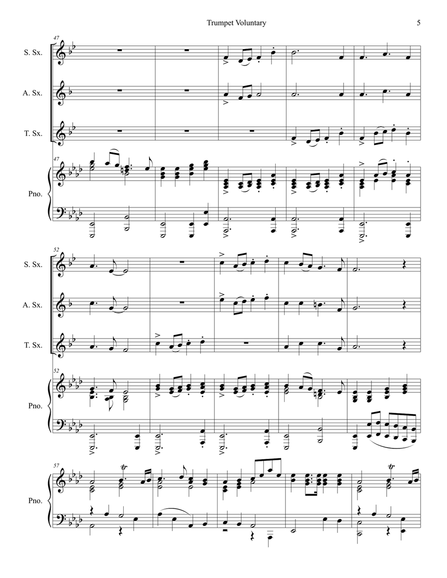 Trumpet Voluntary (for Saxophone Trio - Piano Accompaniment) Woodwind Trio scores gallery preview page 6