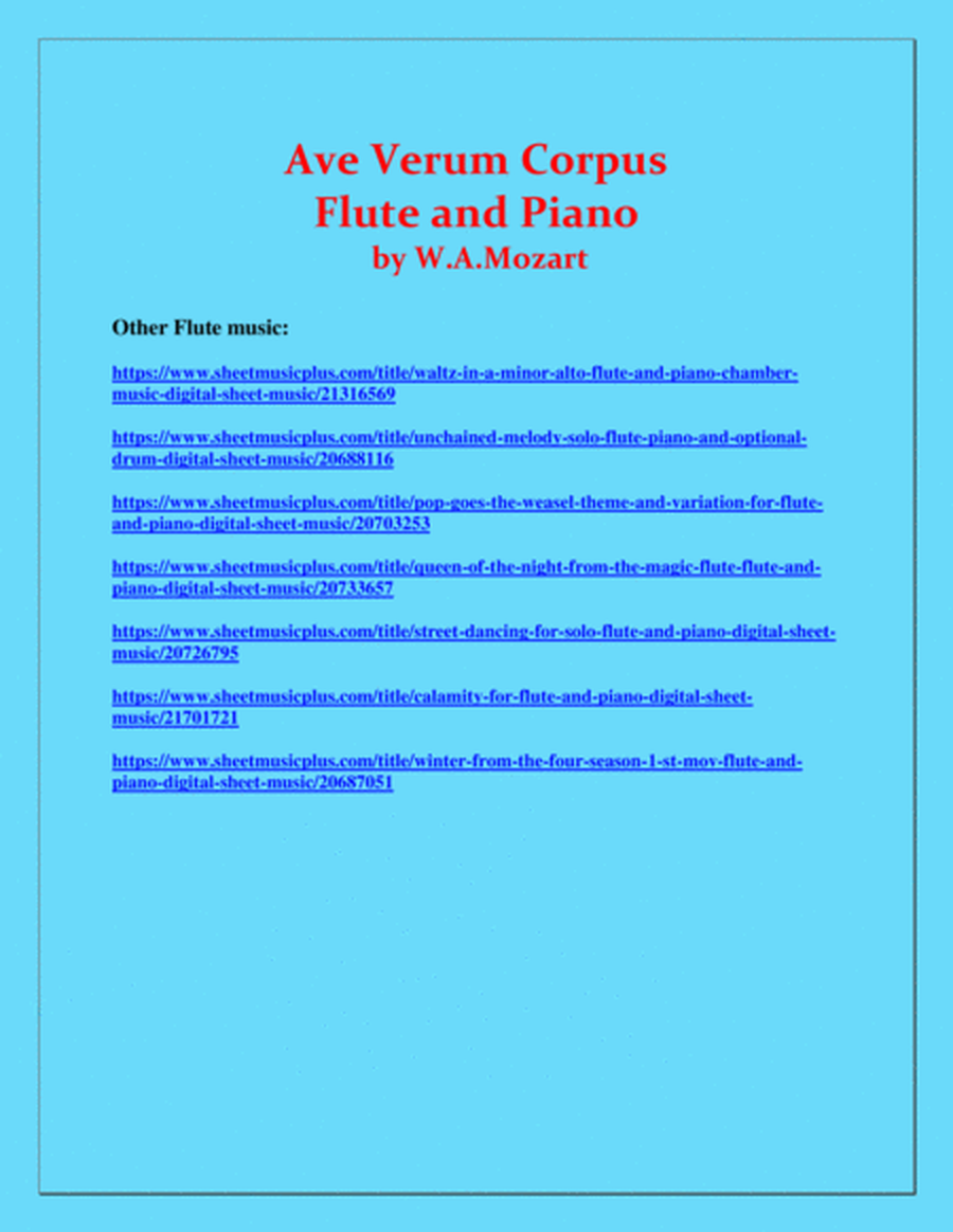 Ave Verum Corpus - Flute and Piano - Intermediate level image number null