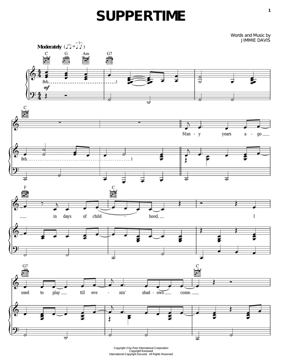 Suppertime Piano, Vocal, Guitar scores gallery preview page 1