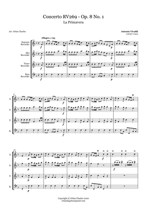 Book cover for Antonio Vivaldi - Concerto in E major "Spring" - Rv269 - arr. for recorder quartet