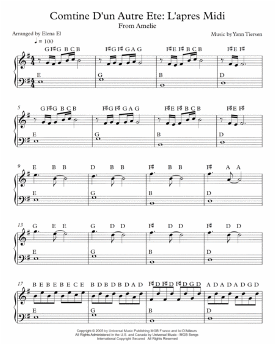 Comptine D'un Autre Été: L'après-Midi Easy Piano scores gallery preview page 2