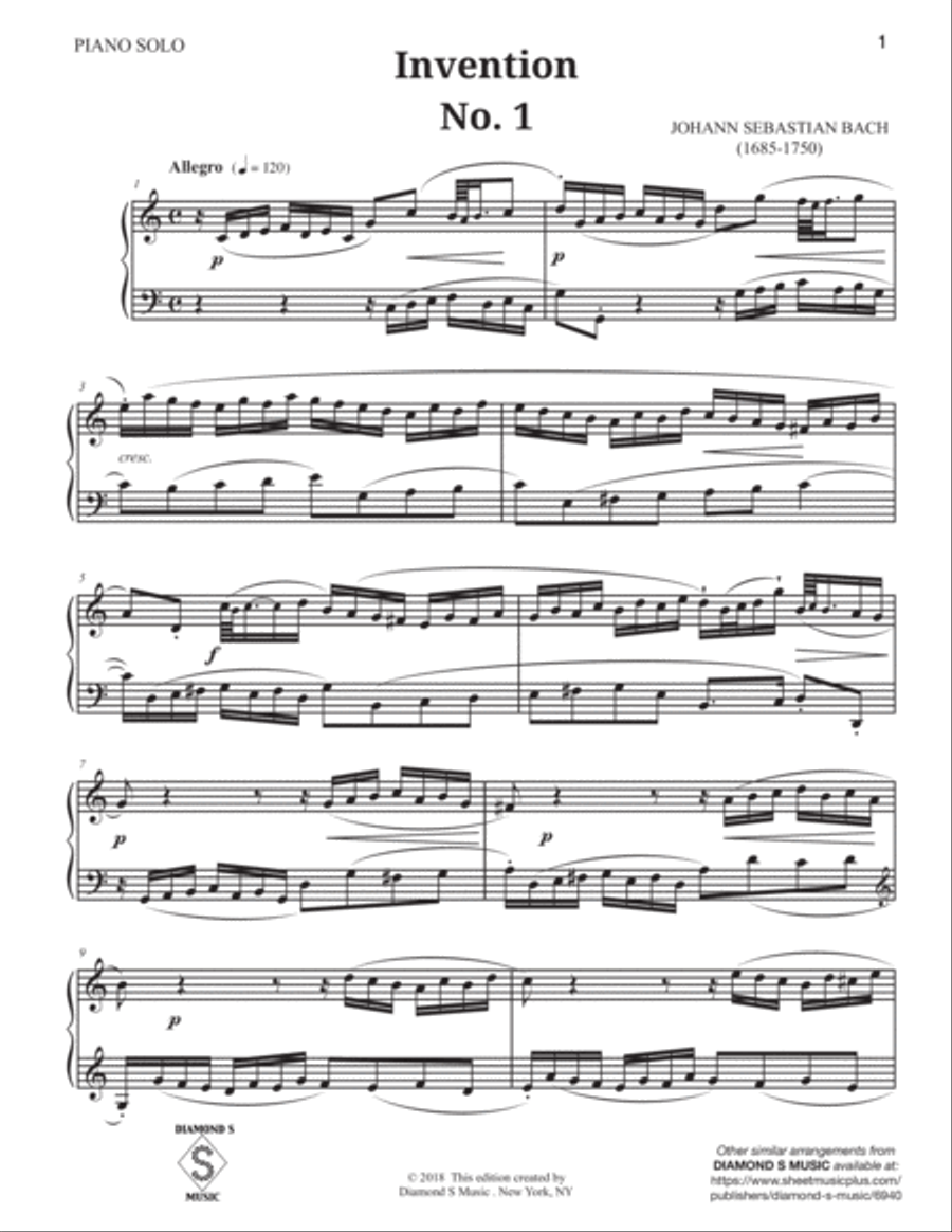 15 2-Part Inventions by J.S. BACH, BWV 772-786 for Solo Piano Piano Method scores gallery preview page 4