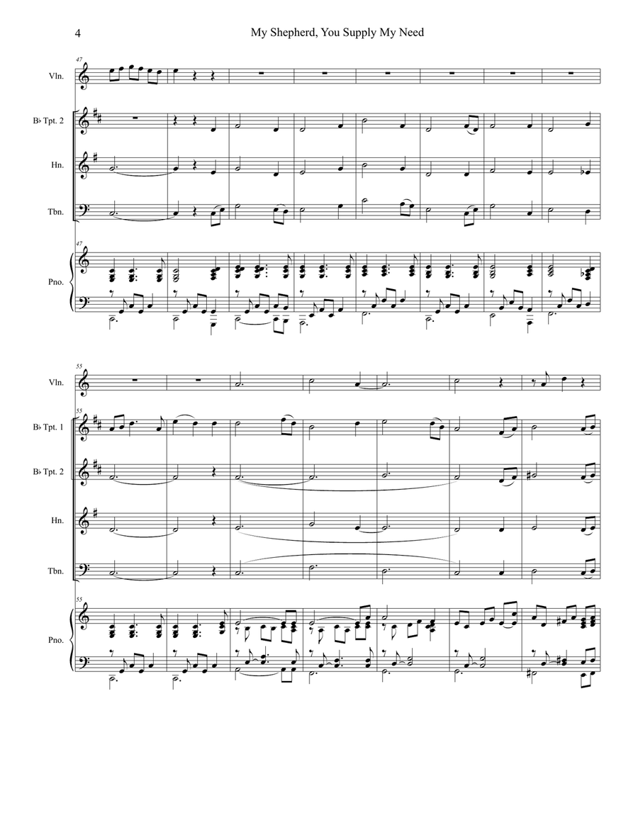 My Shepherd, You Supply My Need (for Brass Quartet and Piano) Brass Quartet scores gallery preview page 4