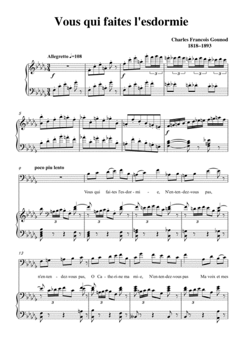 Gounod-Vous qui faites l'esdormie in b flat minor, for Voice and Piano image number null