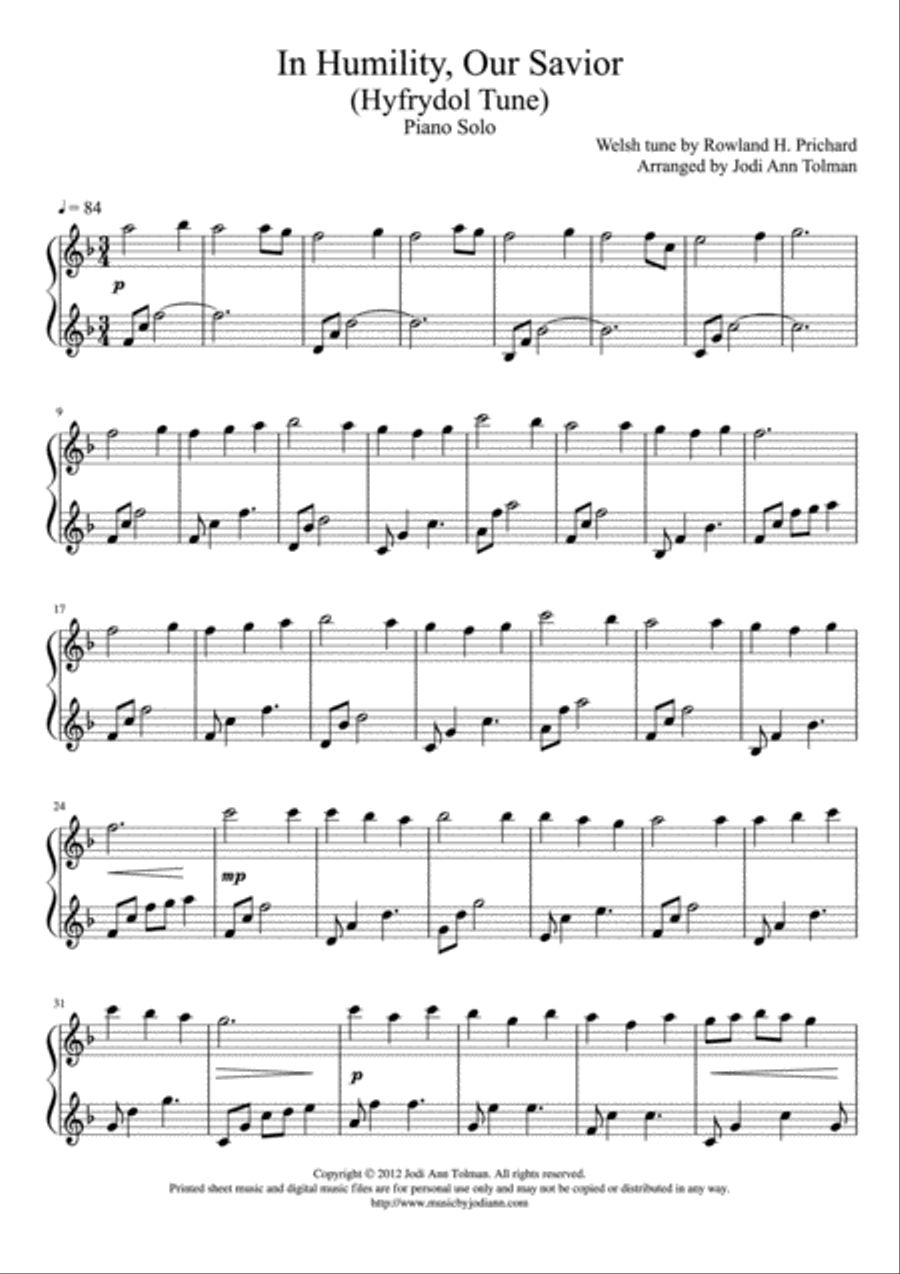 Hyfrydol Tune, (In Humility, Our Savior), Piano Solo Piano Solo scores gallery preview page 1