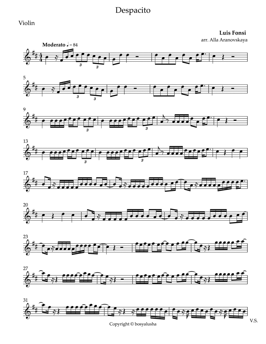 Despacito for violin and piano Violin scores gallery preview page 1