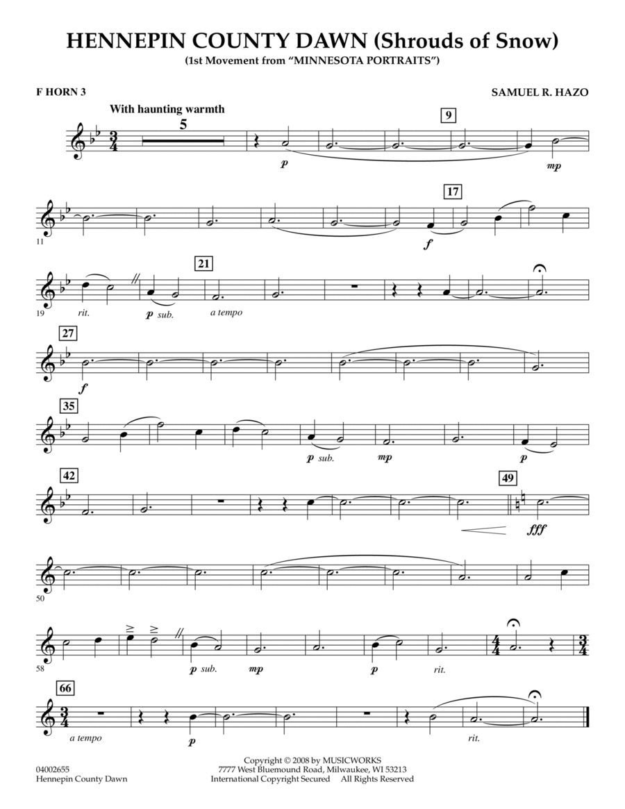 Hennepin County Dawn (Mvt. 1 of Minnesota Portraits) - F Horn 3 Horn scores gallery preview page 1