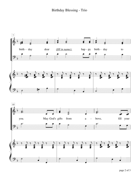 Birthday Blessing (for SAT trio) by Sharon Wilson High Voice - Digital Sheet Music