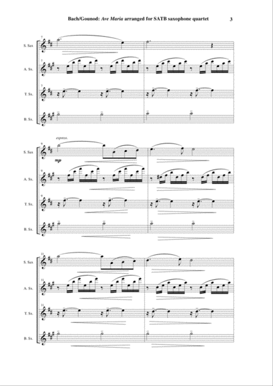 Bach-Gounod: Ave Maria, arranged for SATB saxophone quartet by Paul Wehage Saxophone Quartet scores gallery preview page 3