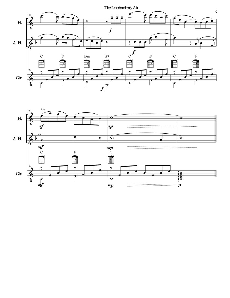 The Londonderry Air (Oh Danny Boy) for flute, alto flute and guitar The Londonderry Air (Oh Danny Boy) for flute, alto flute and guitar Flute scores gallery preview page 3