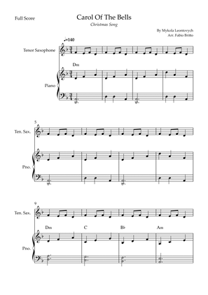 Carol Of The Bells (Christmas Song) for Tenor Saxophone Solo and Piano Accompaniment with Chords