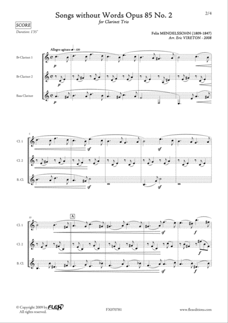 Songs without Words Opus 85 No. 2 Clarinet Trio scores gallery preview page 2