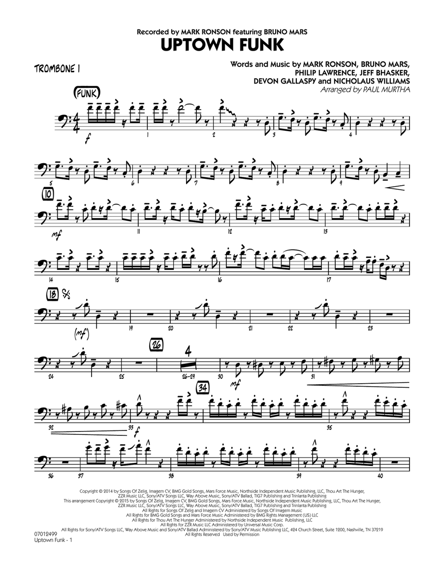 Uptown Funk! - Trombone 1 Jazz Ensemble scores gallery preview page 1