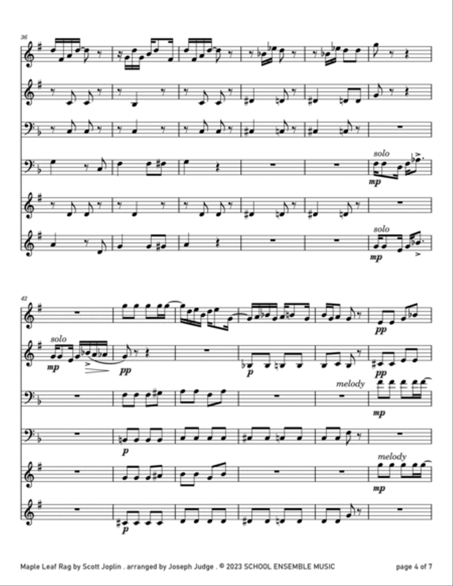 Maple Leaf Rag by Scott Joplin for Brass Quartet in Schools Brass Quartet scores gallery preview page 4