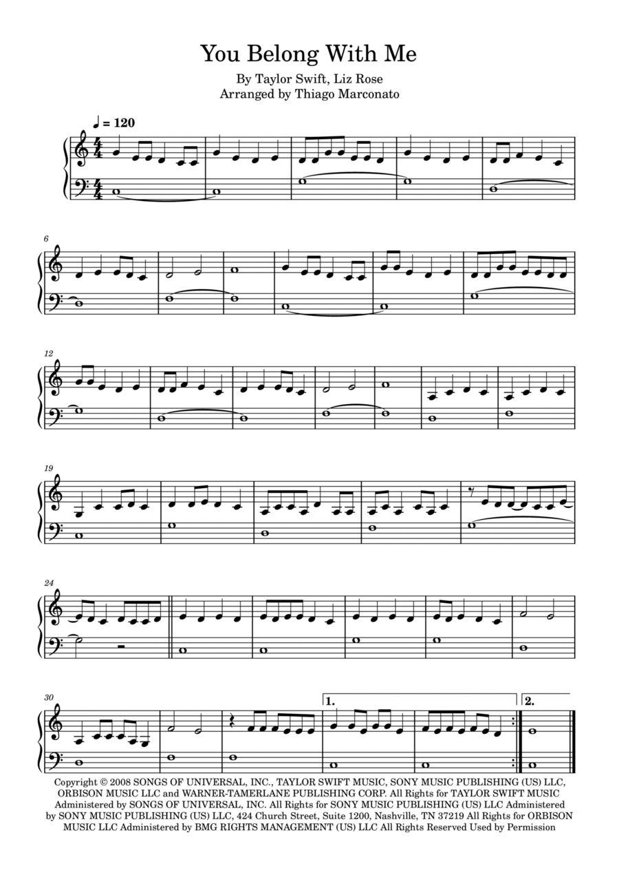You Belong With Me You Belong With Me Easy Piano scores gallery preview page 1