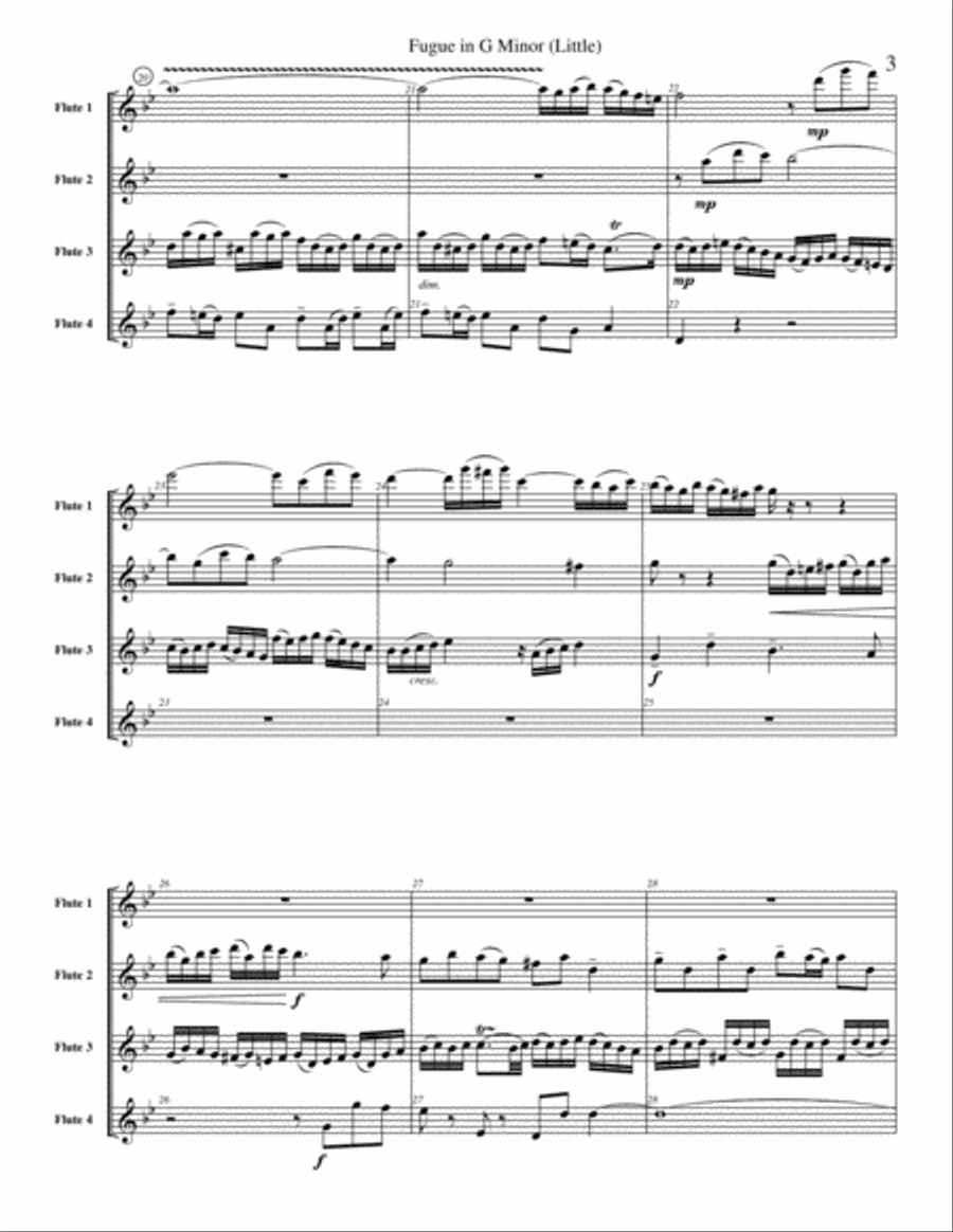 Fugue in G Minor (Little) BWV 578 (flute quartet version) Flute Quartet scores gallery preview page 5
