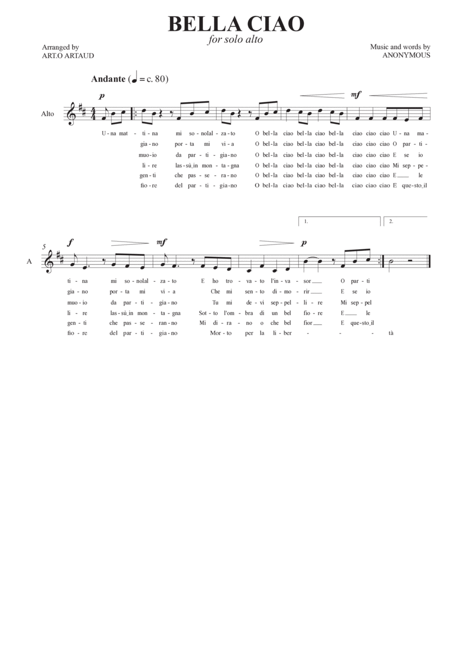 Bella Ciao Bella Ciao Alto Voice scores gallery preview page 1