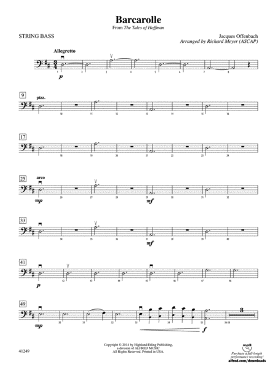 Barcarolle (from The Tales of Hoffman): String Bass String Orchestra scores gallery preview page 1