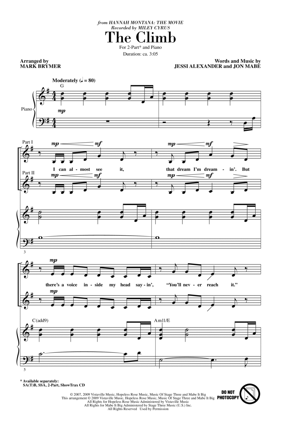 The Climb (from Hannah Montana: The Movie) (arr. Mark Brymer) 2-Part scores gallery preview page 1