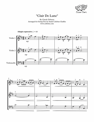 Book cover for Clair De Lune - String Trio (2 Violins & Cello) - Claude Debussy arr. Cellobat