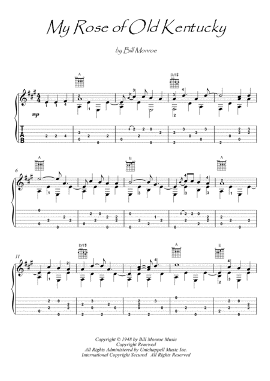 My Rose Of Old Kentucky Acoustic Guitar scores gallery preview page 1