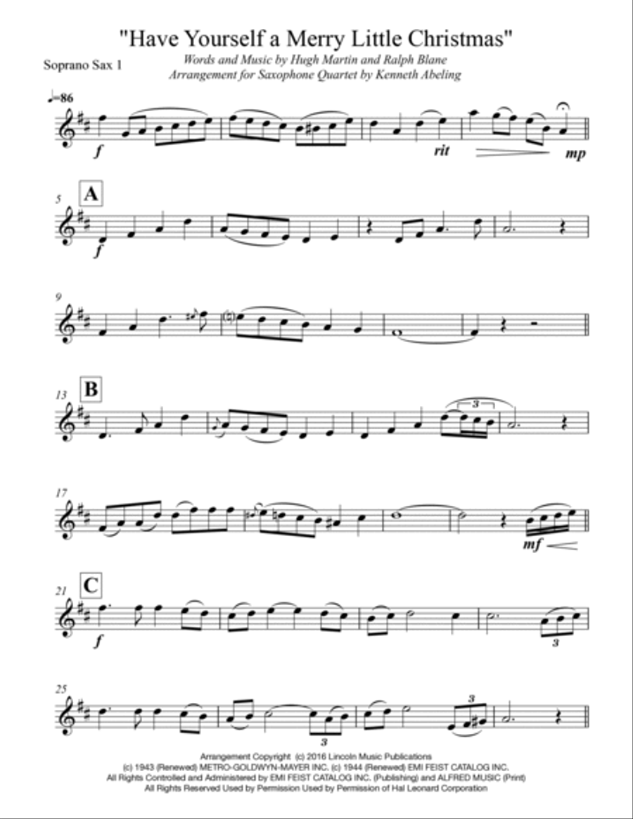 Have Yourself A Merry Little Christmas from MEET ME IN ST. LOUIS Saxophone Quartet scores gallery preview page 6