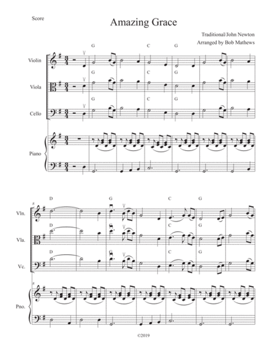 Amazing Grace for Violin/Viola/Cello or Bass solo and piano image number null