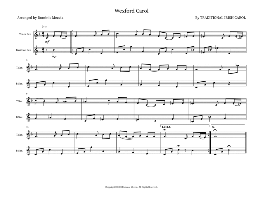 Wexford Carol Wexford Carol Woodwind Duet scores gallery preview page 1
