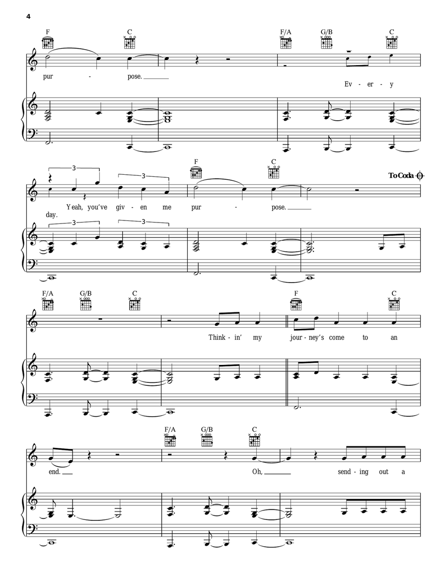 Purpose Piano, Vocal, Guitar scores gallery preview page 4