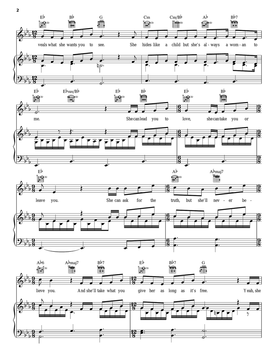 She's Always A Woman Piano, Vocal, Guitar scores gallery preview page 2
