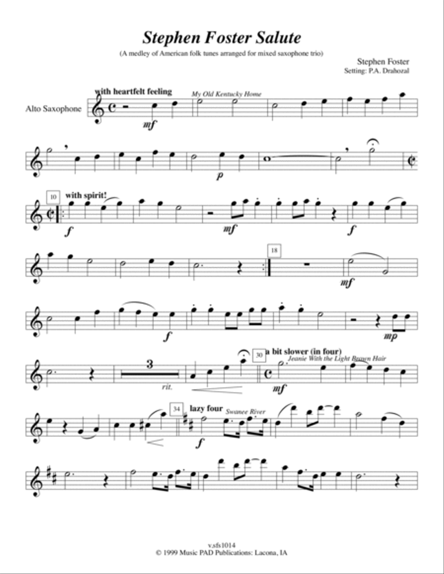 Stephen Foster Salute (Medley of Stephen Foster music set for mixed saxophone trio) Woodwind Trio scores gallery preview page 4