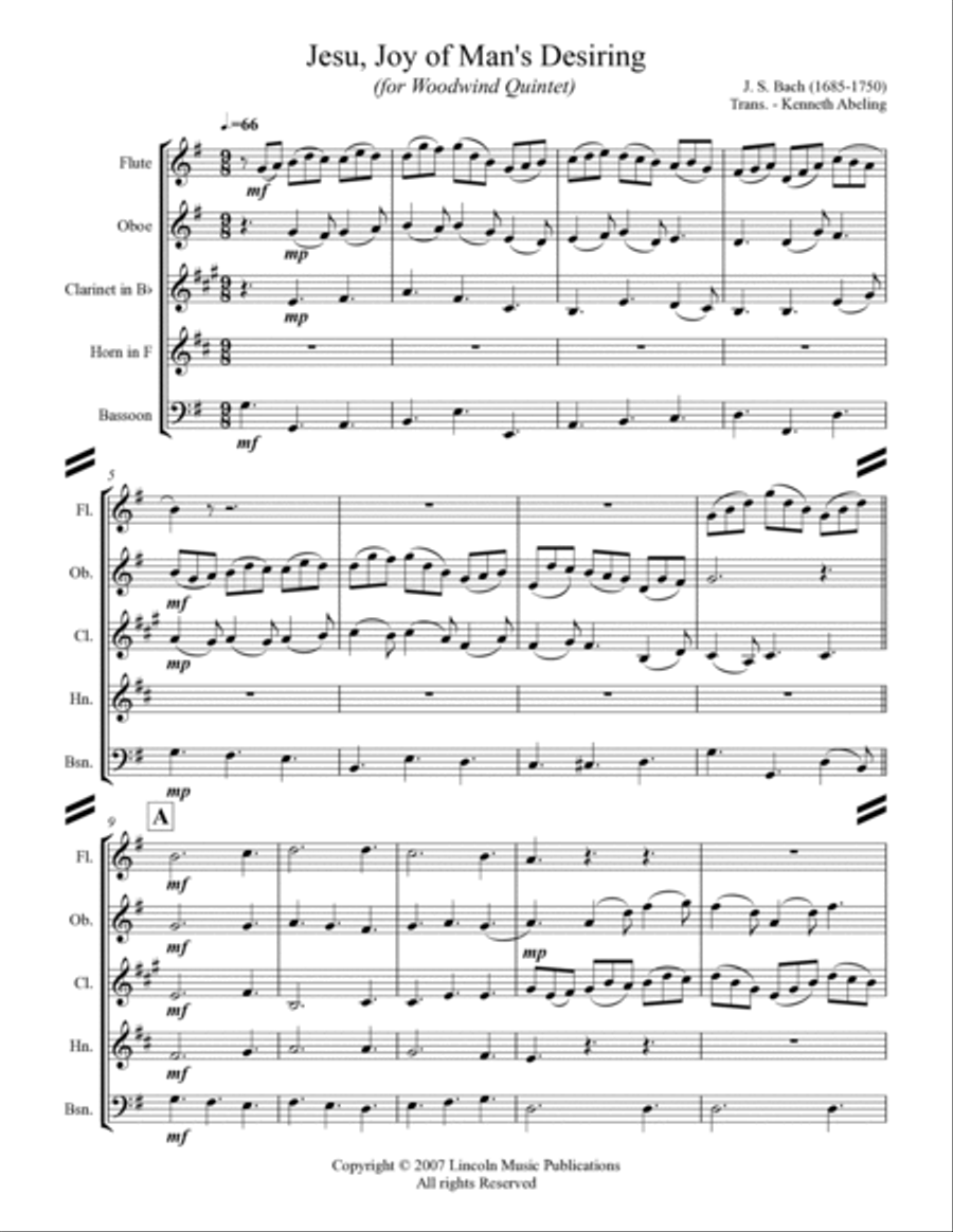 Bach - Jesu, Joy of Man’s Desiring (for Woodwind Quintet) Woodwind Quintet scores gallery preview page 2
