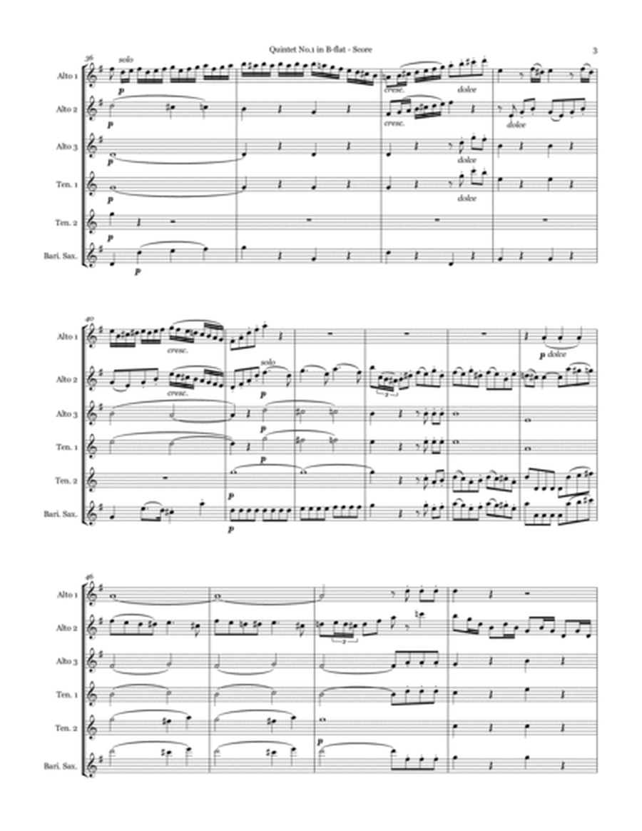 Quintet No.1 in B-flat by Giuseppe Cambini for Saxophone Ensemble (AAATTB)