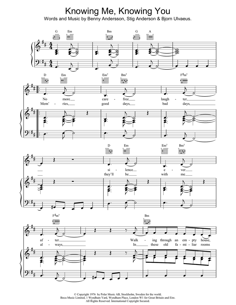 Knowing Me, Knowing You Knowing Me, Knowing You Piano, Vocal, Guitar scores gallery preview page 1