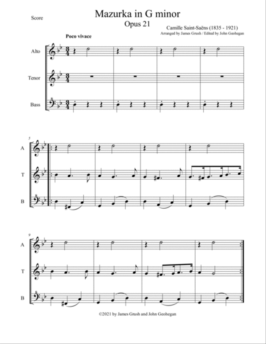 Saint-Saens Mazurka for Recorder Trio Recorder scores gallery preview page 3