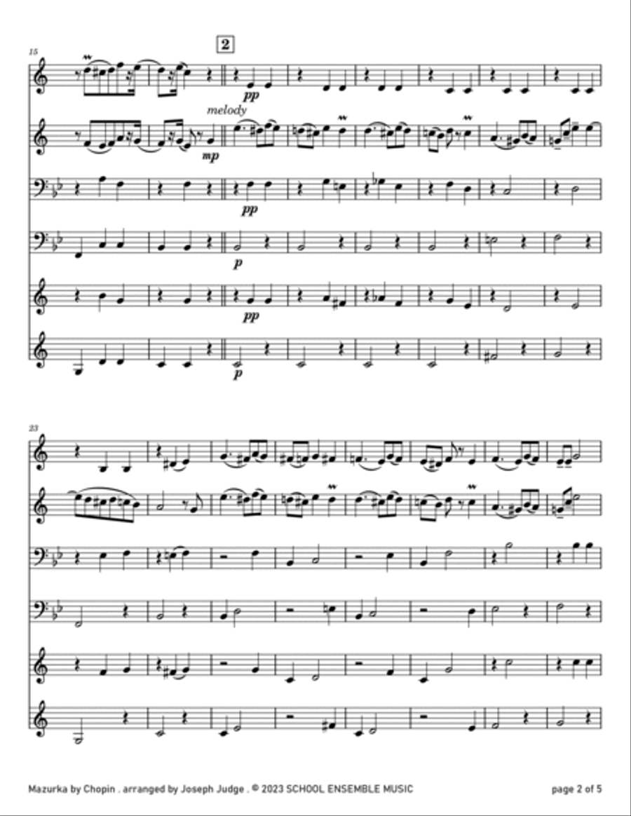 Mazurka by Chopin for Brass Quartet in Schools Brass Quartet scores gallery preview page 2
