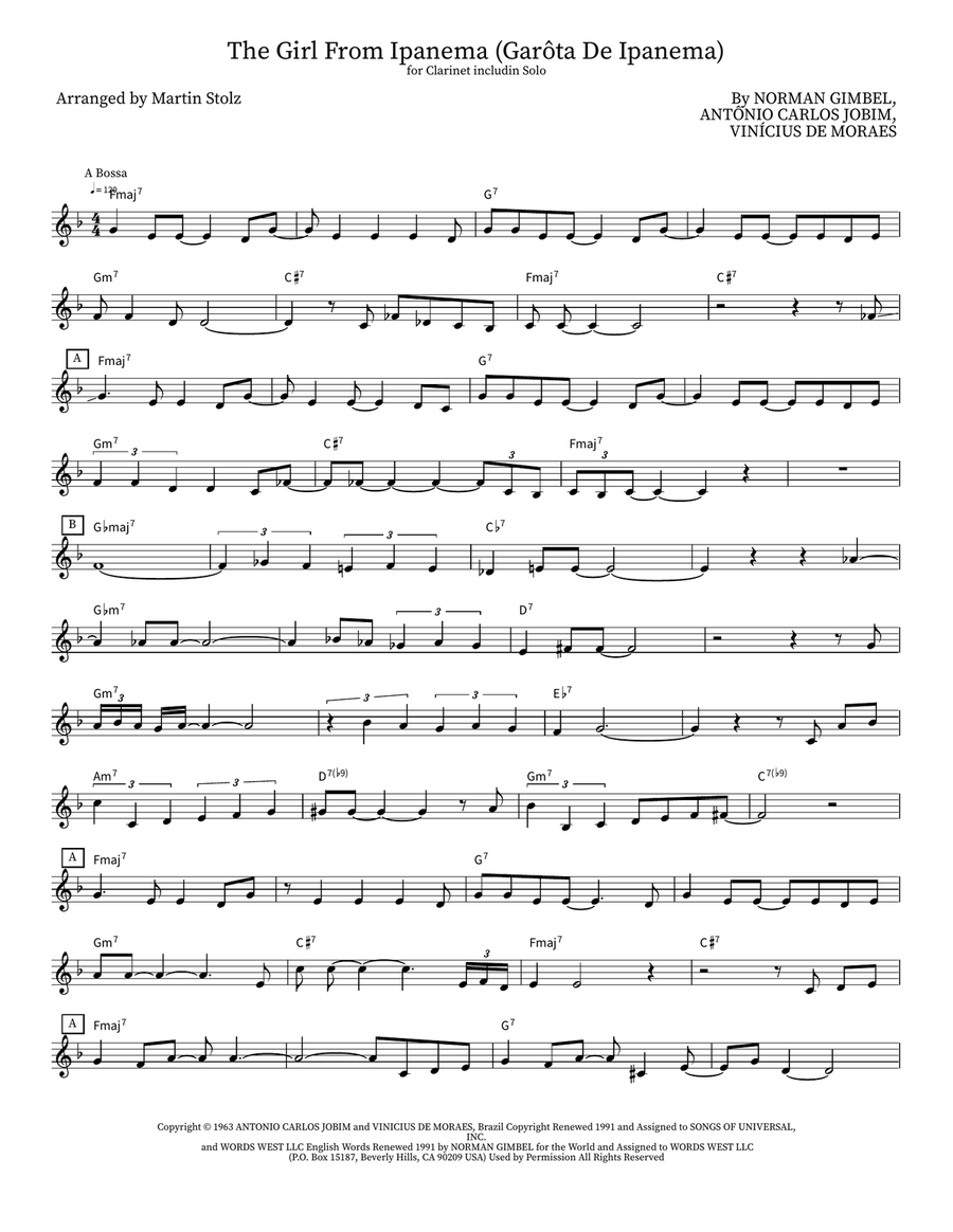 The Girl From Ipanema (Garôta De Ipanema) Clarinet scores gallery preview page 1