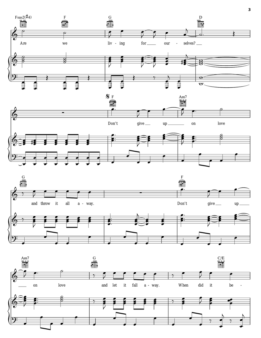 Don't Give Up Piano, Vocal, Guitar scores gallery preview page 3
