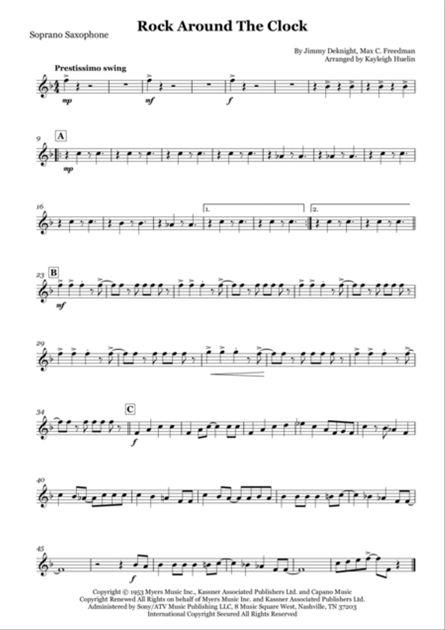 Rock Around The Clock Saxophone Quintet scores gallery preview page 5