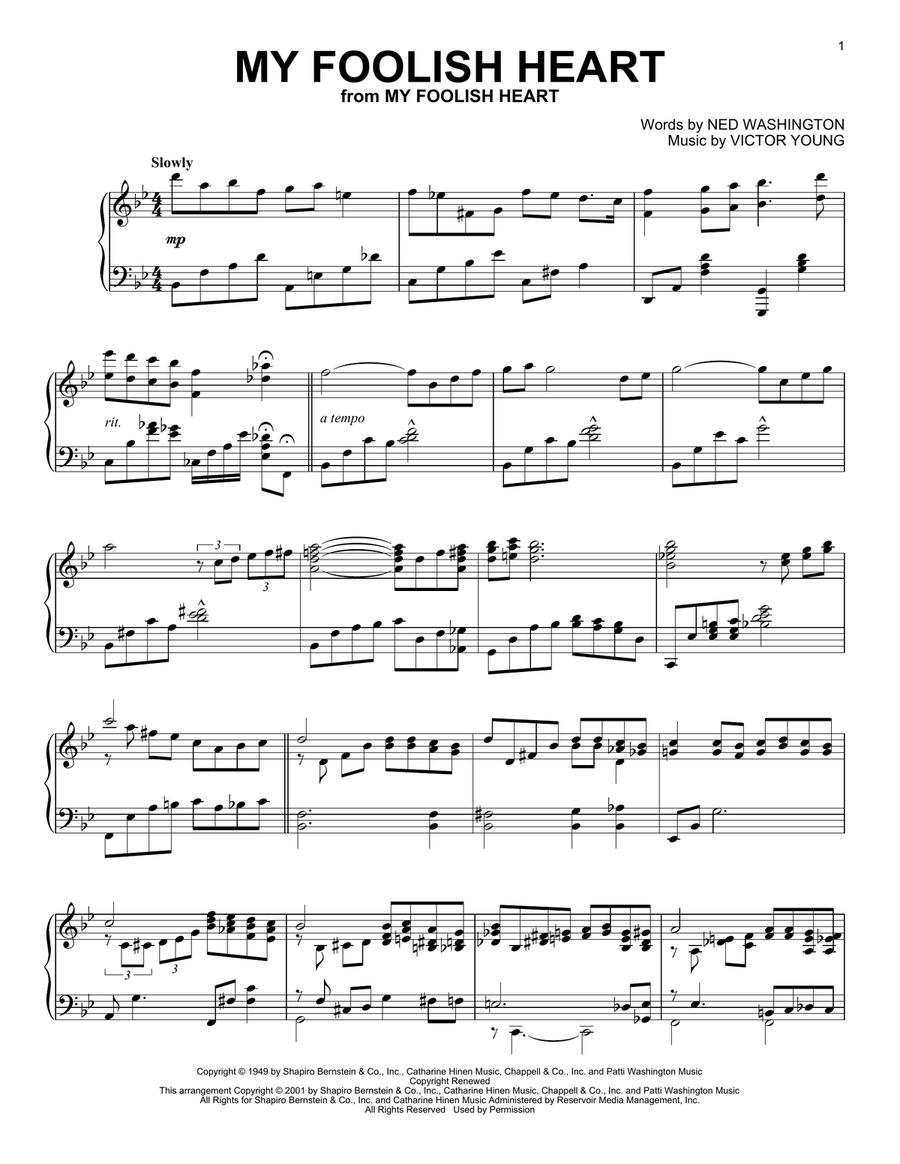 My Foolish Heart (arr. Al Lerner) Piano Solo scores gallery preview page 1
