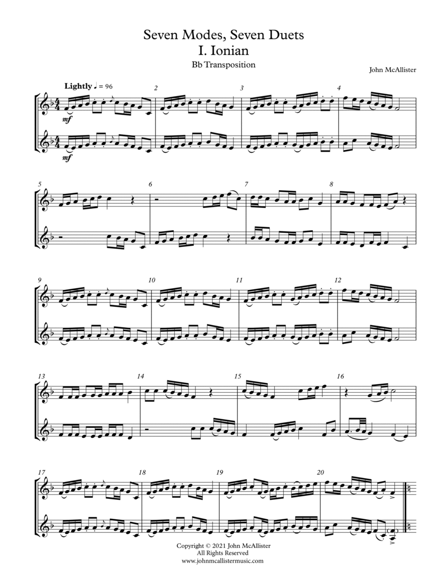 Seven Modes, Seven Duets - Bb Treble Transposition Small Ensemble scores gallery preview page 1
