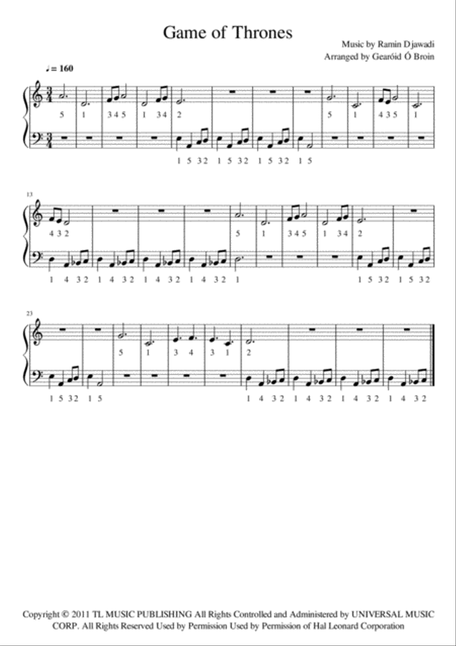 Game Of Thrones Game Of Thrones Easy Piano scores gallery preview page 1