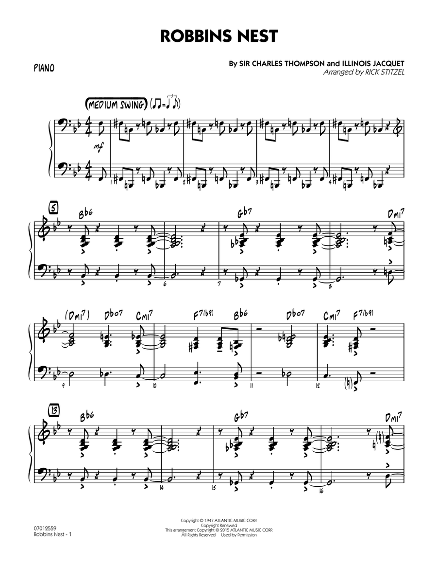 Robbins Nest - Piano Robbins Nest - Piano Jazz Ensemble scores gallery preview page 1