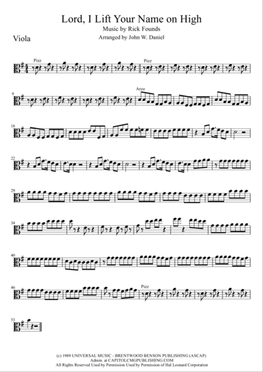Lord, I Lift Your Name On High Viola Solo scores gallery preview page 1
