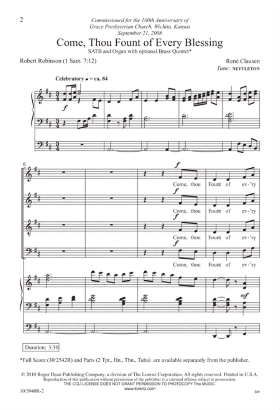 Come, Thou Fount of Every Blessing 4-Part scores gallery preview page 2
